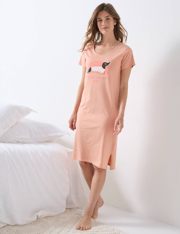 Chemise de nuit courte manches courtes motif «Fresh&Sunny day» (pêche)