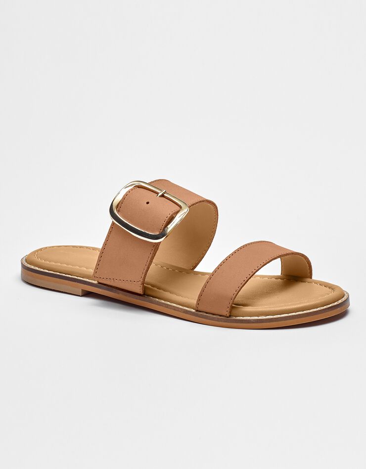 Mules plates éco-conçues en cuir naturel à boucle (caramel) Mules plates éco-conçues en cuir naturel à boucle (caramel)