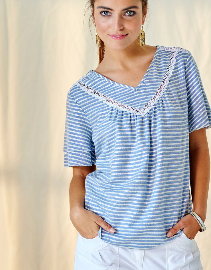 Blouse rayée macramé (bleu / blanc) Blouse rayée macramé (bleu / blanc)