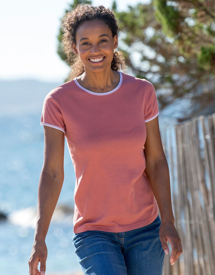 Tee-shirt bicolore manches courtes (bois de rose) Tee-shirt bicolore manches courtes (bois de rose)