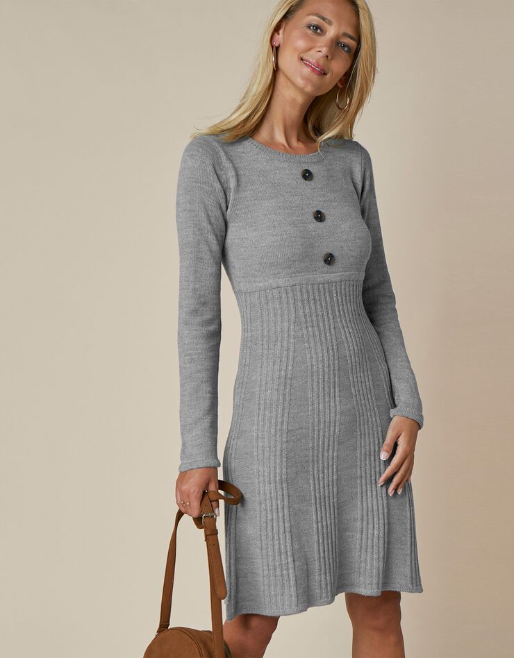 Robe pull boutonnée (gris chiné) Robe pull boutonnée (gris chiné)