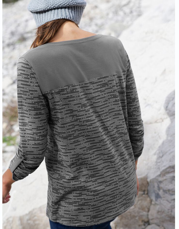 Tee-shirt col tunisien imprimé chiné (gris chiné) Tee-shirt col tunisien imprimé chiné (gris chiné)