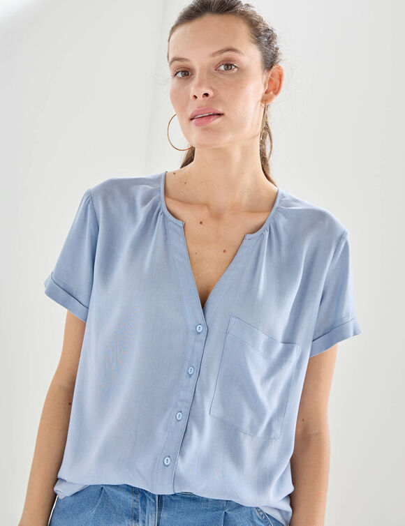 Chemisier uni manches courtes (bleu gris&eacute;)