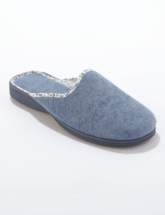 Mules plates souples biais fleuri (bleu)