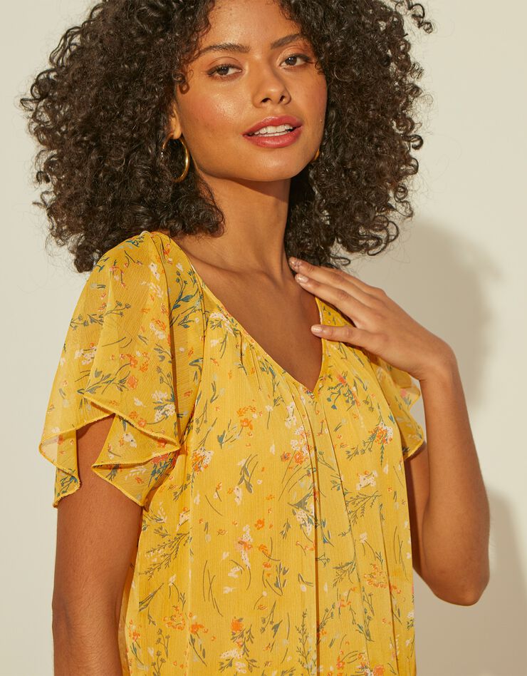 Tunique en voile imprimé, motif floral (miel) Tunique en voile imprimé, motif floral (miel)