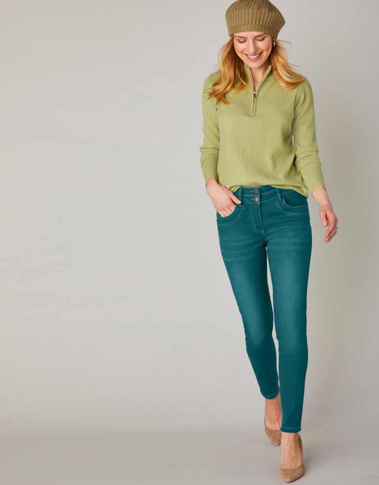 Jean 7/8ème fuselé couleur stretch (émeraude)