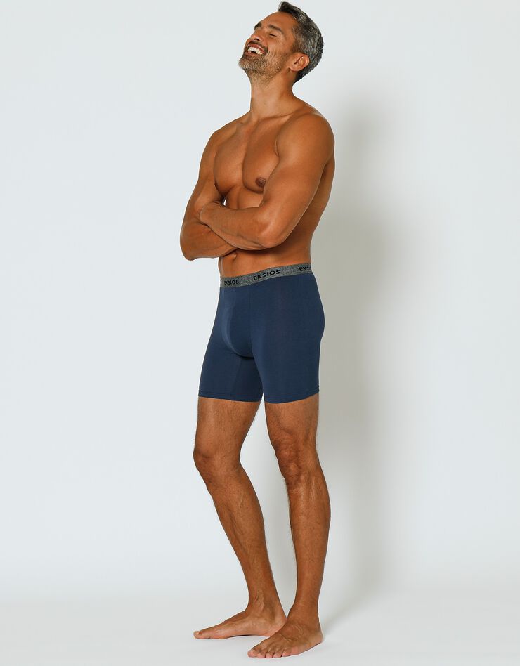 Boxer long coupe short - lot de 2 (noir + bleu grisé)