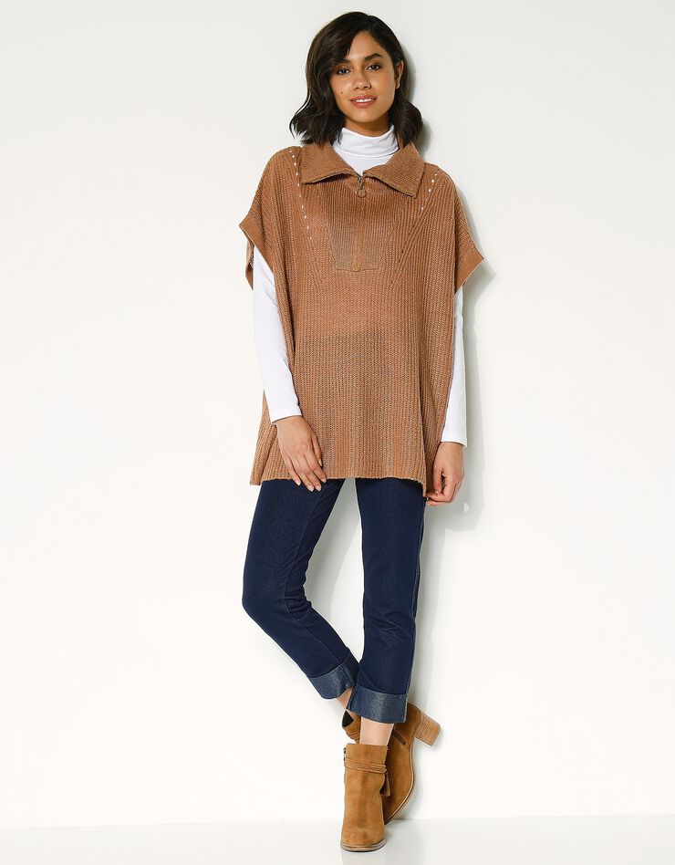 Pull poncho zippé manches courtes (noisette) Pull poncho zippé manches courtes (noisette)
