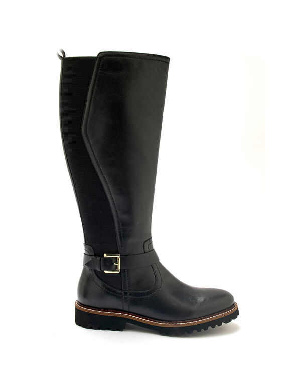 Bottes en cuir zippées et élastiquées, largeur confort (noir)