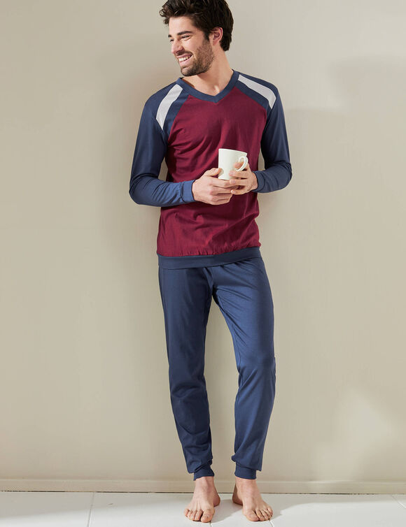 Pyjama pantalong tricolore - lot de 2 (marine / bordeaux)