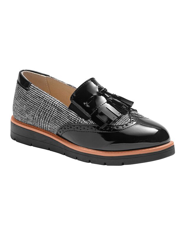 Slippers compensées à franges et pompons - carreaux/gris (noir / gris)