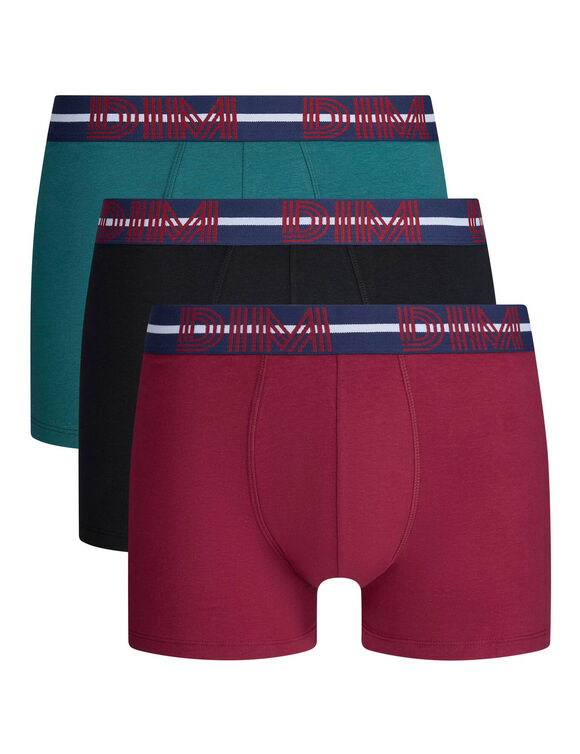 Boxer "Powerful" coton DIM&reg; - lot de 3 (noir + vert + bordeaux)