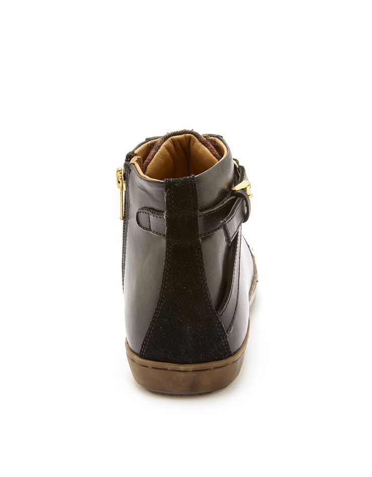 Baskets montantes zippées à lacets largeur confort en cuir (noir)