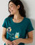Chemise de nuit longue manches courtes motifs "hiboux" (vert sapin)