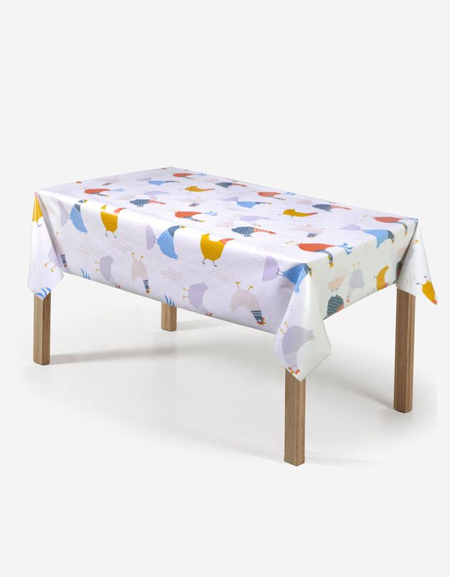 Nappe toile cirée imprimé Poules (blanc)