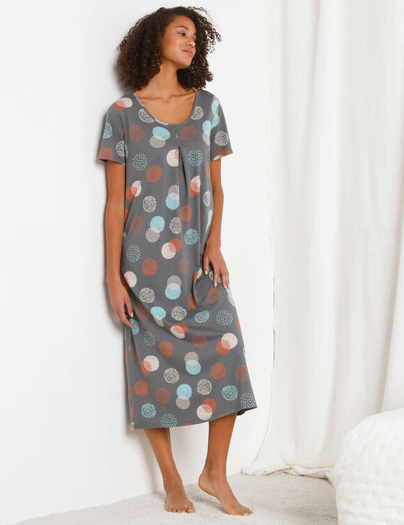 Chemise de nuit longue imprimée graphique (gris anthracite)