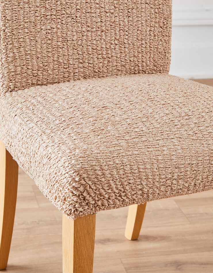 Housse microfibre bi-extensible gaufrée spéciale chaise (beige)