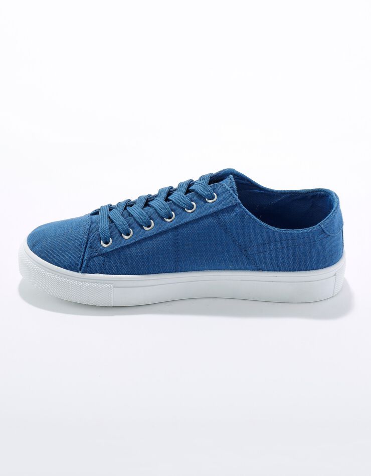 Tennis lacées en toile à semelle plateforme compensée (bleu) Tennis lacées en toile à semelle plateforme compensée (bleu)