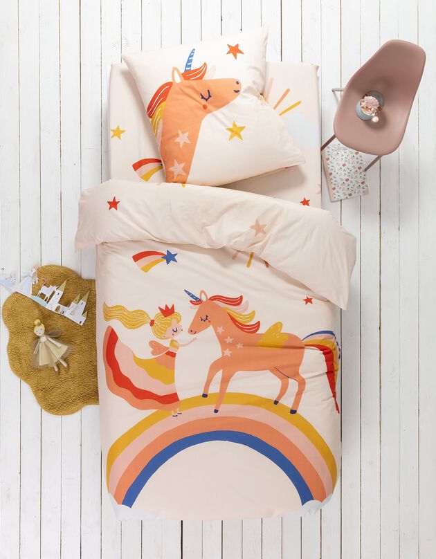 Linge de lit enfant coton - imprimé Princesse et Licorne (rose) Linge de lit enfant coton - imprimé Princesse et Licorne (rose)