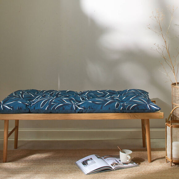 Long coussin de sol imprim&eacute; feuillage (bleu)