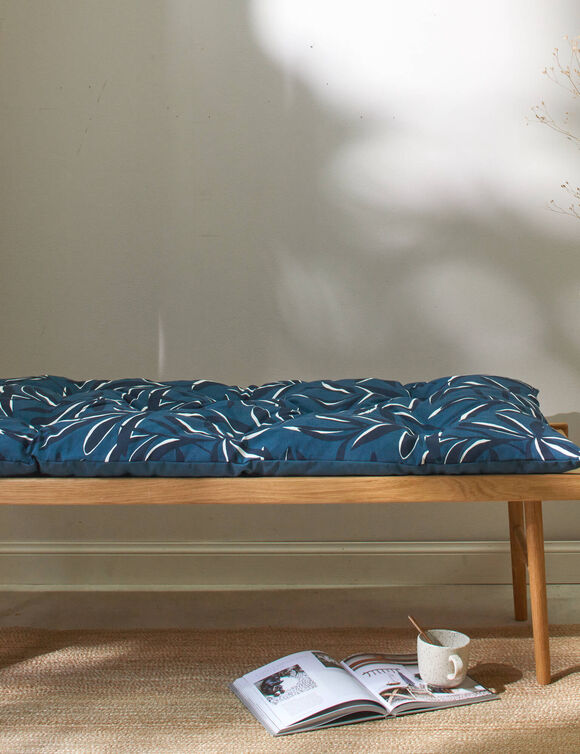 Long coussin de sol imprimé feuillage (bleu)