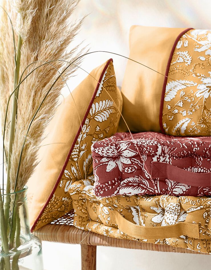 Housse de coussin carrée imprimé fleurs indiennes - lot de 2 (miel) Housse de coussin carrée imprimé fleurs indiennes - lot de 2 (miel)