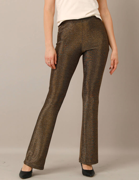 Legging bootcut taille &eacute;lastiqu&eacute;e, maille brillante (dor&eacute;)
