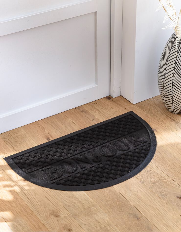 Tapis entrée demi lune antipoussière "bonjour" (noir)