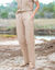 Pantalon coupe mom coton-lin uni (beige)