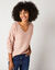 Pull col V, maille anglaise toucher doux (rose poudré)