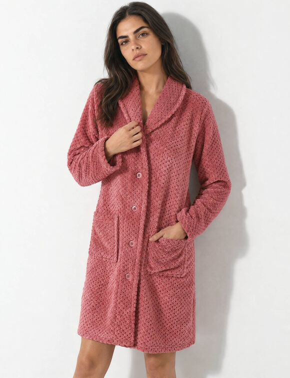 Robe de chambre maille polaire col ch&acirc;le - Longueur 95 cm (rose)