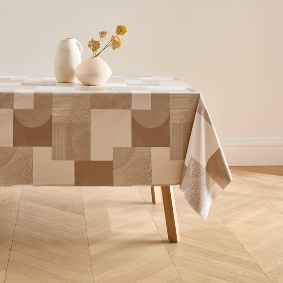 Nappe toile cir&eacute;e imprim&eacute; g&eacute;om&eacute;trique (beige)