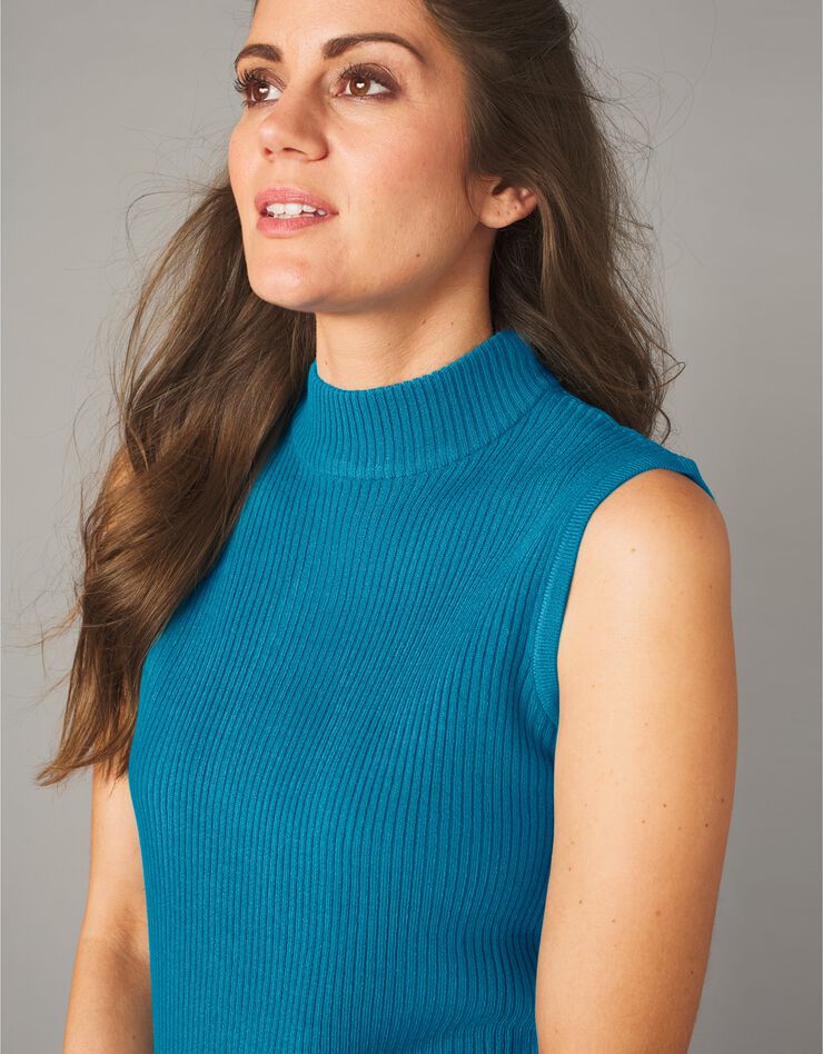Pull sans manches maille côtelée (bleu prusse) Pull sans manches maille côtelée (bleu prusse)