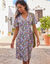 Robe boutonnée manches "papillon" imprimée (bleu grisé)