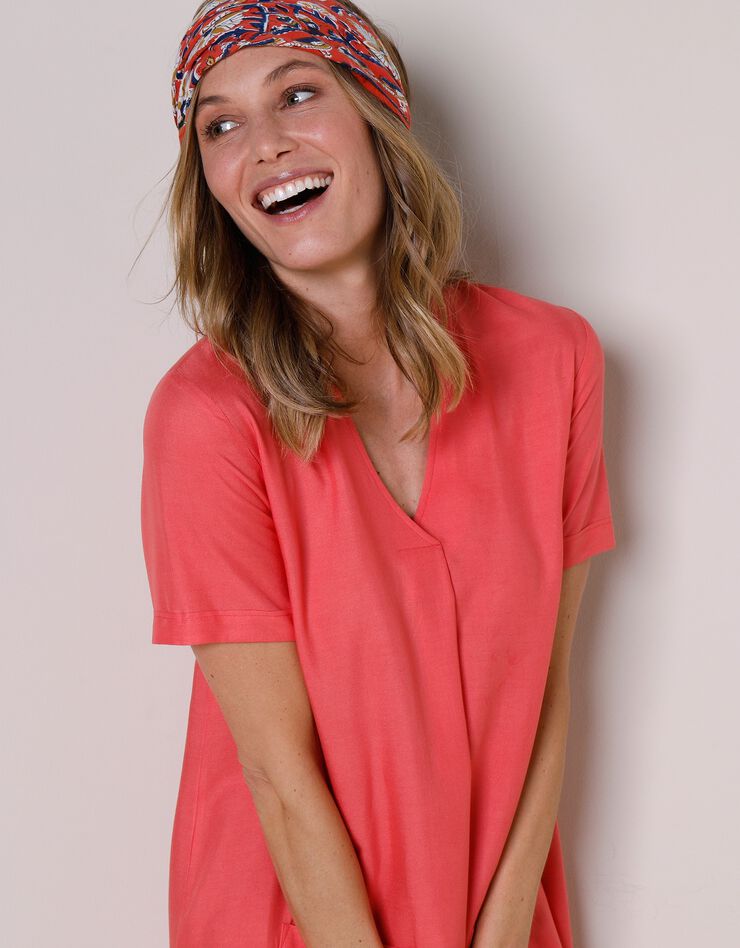 Robe courte évasée unie (corail)