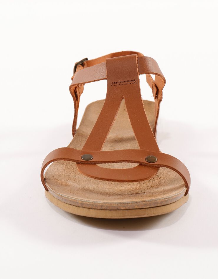 Sandales plates cuir semelle liège - marron (marron)