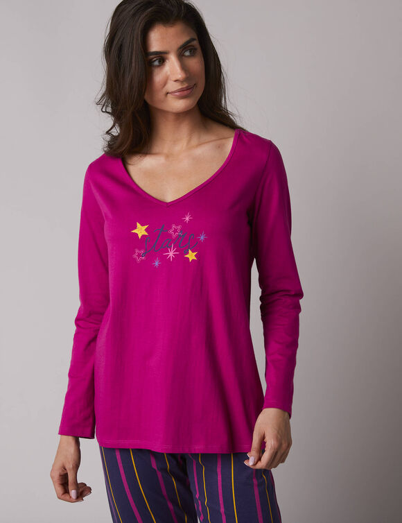 T-shirt de pyjama manches longues imprimé Estrella  (fuchsia)