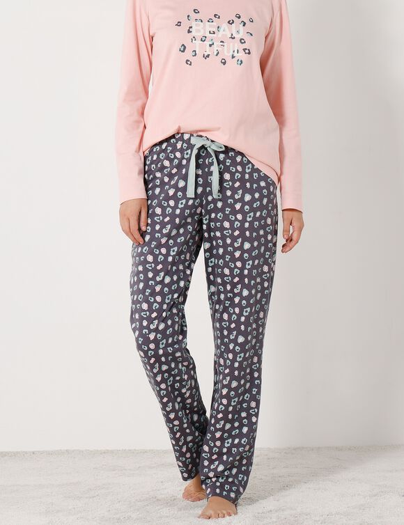 Pantalon pyjama coton imprimé "Beautiful" (gris anthracite)