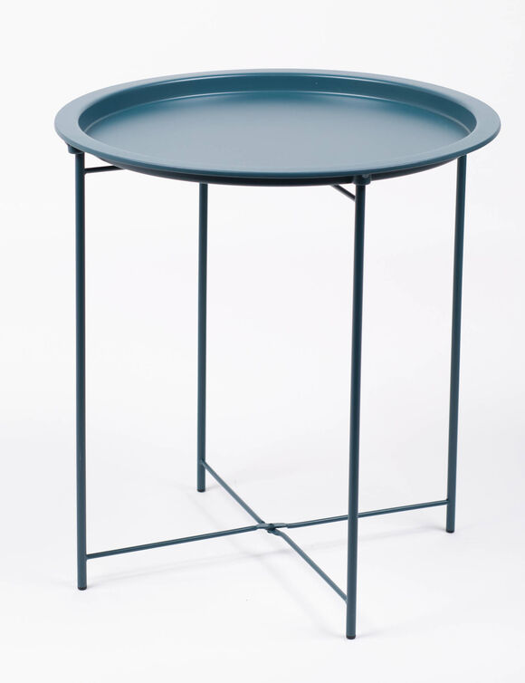 Table d'appoint m&eacute;tal, plateau color&eacute; (bleu paon)