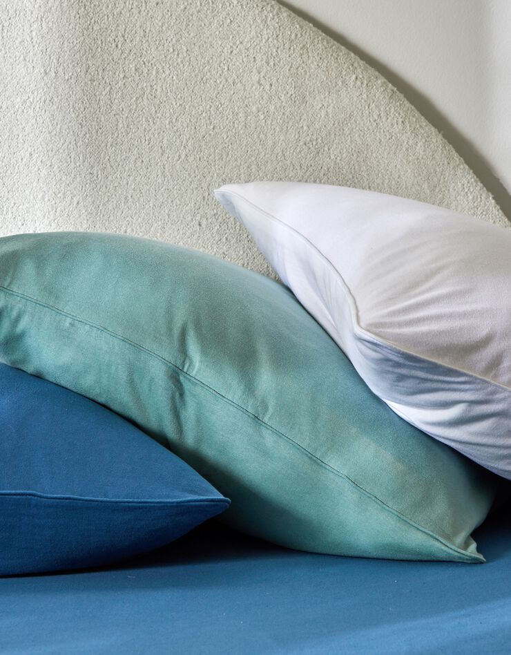 Linge de lit uni en jersey passepoilé coton (bleu)