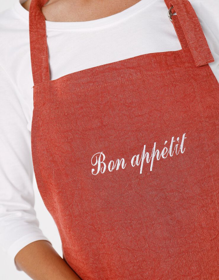Tablier bavette coton et lin uni personnalisable (terracotta)