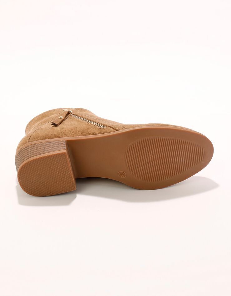 Low-boots zippées à surpiqûres fantaisie effet suédine (beige) Low-boots zippées à surpiqûres fantaisie effet suédine (beige)