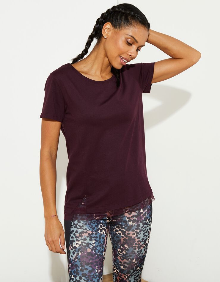 Tee-shirt manches courtes détail résille (prune) Tee-shirt manches courtes détail résille (prune)