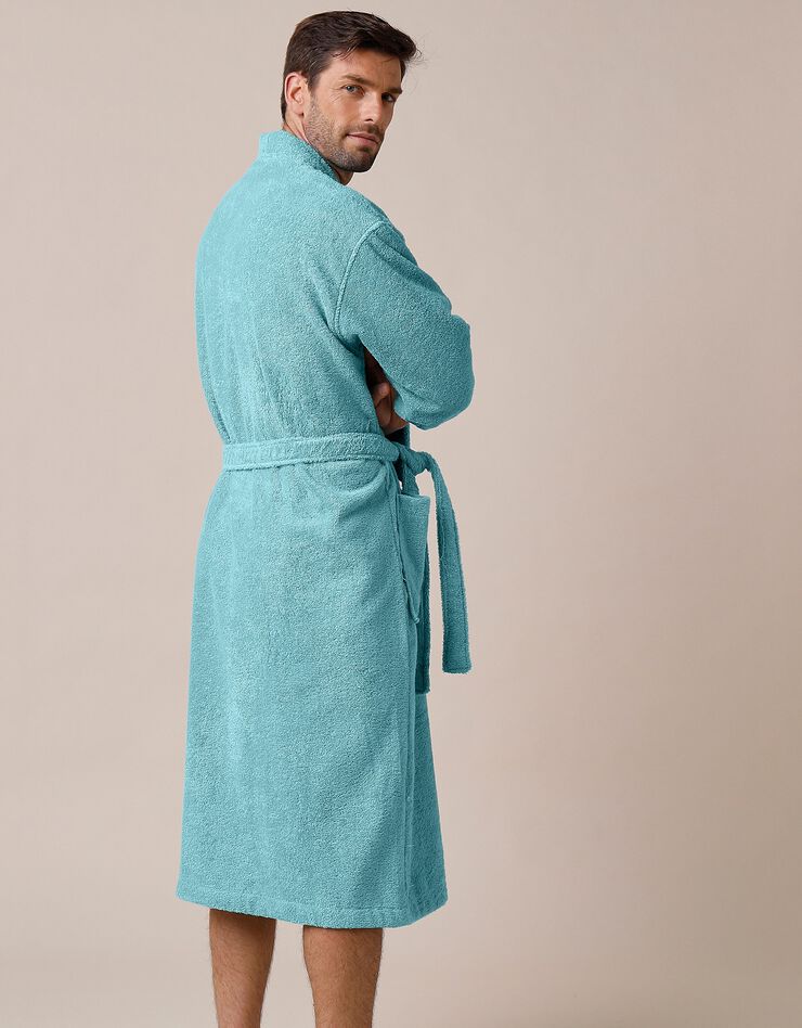 Peignoir mixte adulte uni coton éponge bouclette col kimono personnalisé (vert d'eau)