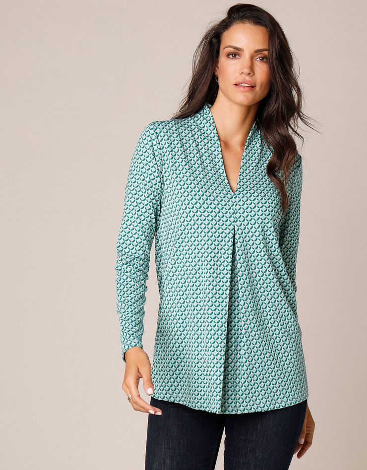 Tee-shirt imprimé évasé maille fluide (émeraude) Tee-shirt imprimé évasé maille fluide (émeraude)