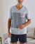Pyjama short col V &agrave; message (gris chin&eacute; / marine)