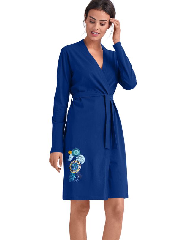 Peignoir manches longues coton motif "rosaces" (bleu dur) Peignoir manches longues coton motif "rosaces" (bleu dur)