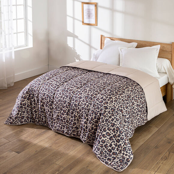 Couette microfibre motif l&eacute;opard 200 g/m&sup2; (sable / noir)