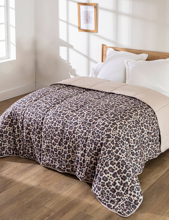 Couette microfibre motif l&eacute;opard 200 g/m&sup2; (sable / noir)