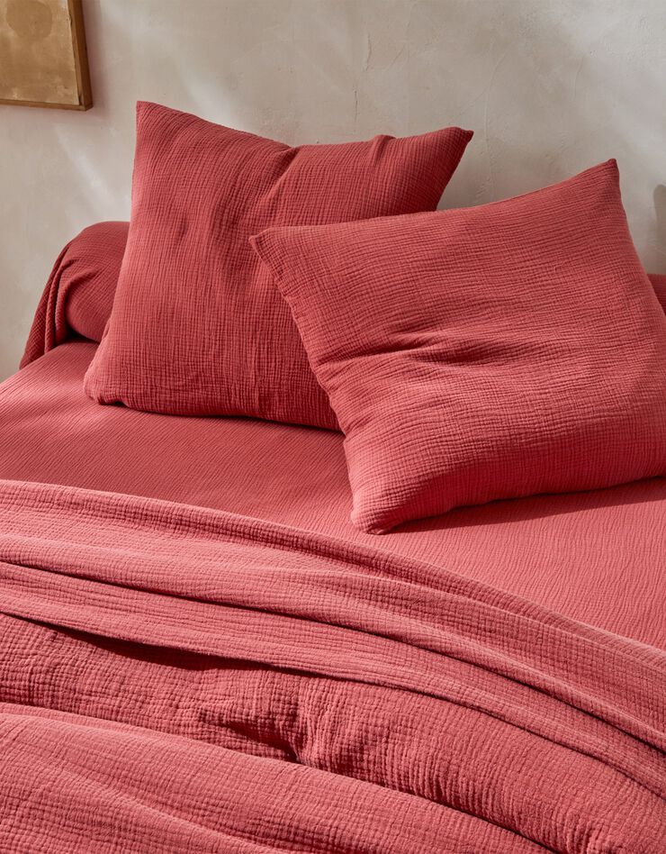 Linge de lit uni en triple gaze de coton (bois de rose)